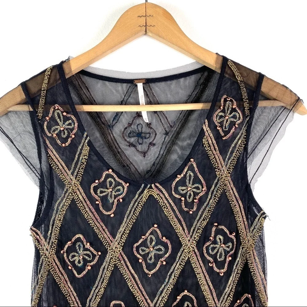 Free People | Holiday To India Mesh Beaded Top